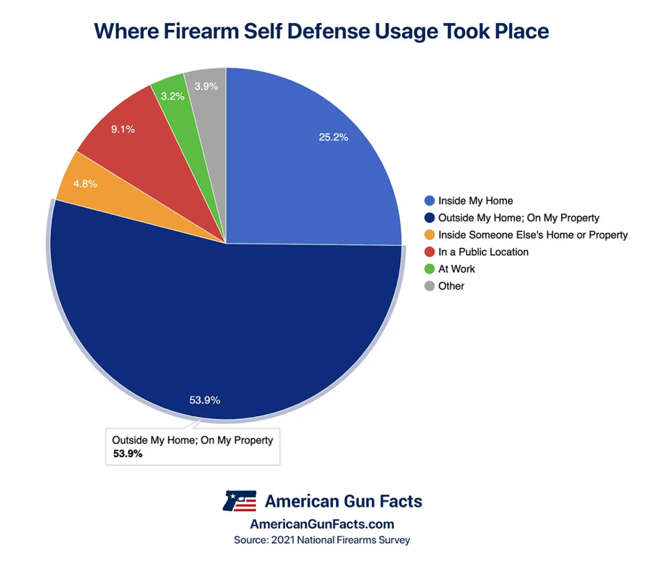 Circle graph of where firearm self defense usage took place.